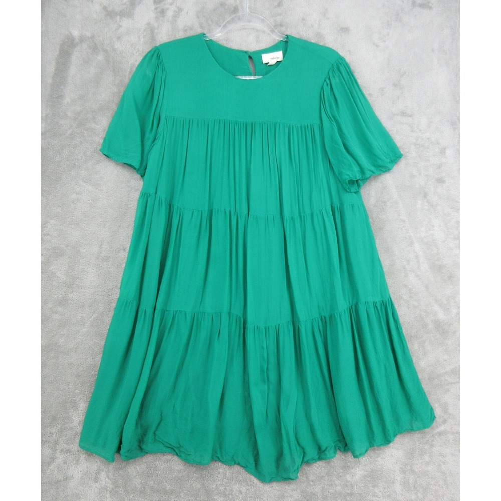 The Korner Dress Womens Size S M Anthropologie Tiered Babydoll Silk Crepe Green